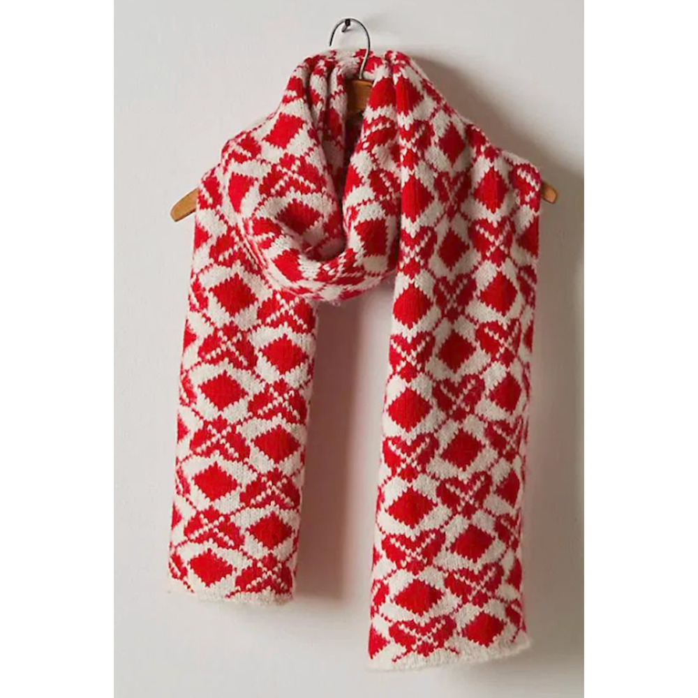 NEW FREE PEOPLE RED WHITE MATCHBACK PLAID HEART SCARF